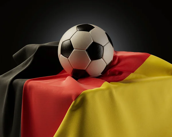 Uma Bola Futebol Regular Descansando Uma Bandeira Alemanha Coberta Por — Fotografia de Stock