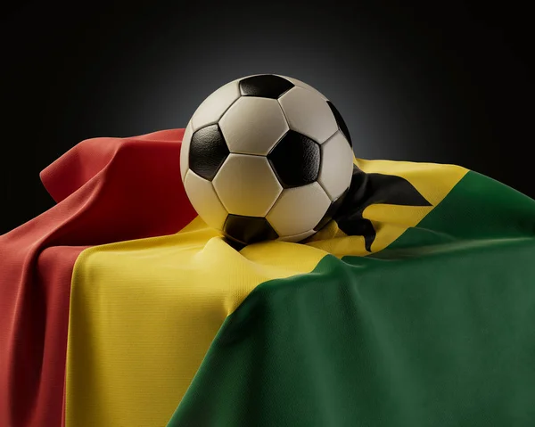 Ballon Football Régulier Reposant Sur Drapeau Ghana Drapé Sur Socle — Photo
