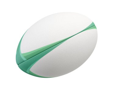 A white textured rugby ball with color design elements on a isolated background - 3D render clipart