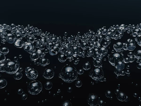 stock image A science concept of a collection of transparent liquid molecules gathering underneath an invisible layer on a dark background  - 3D render