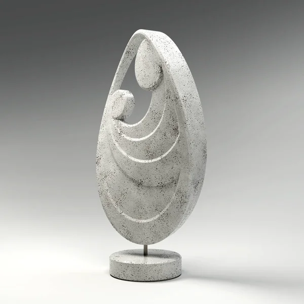 孤立した背景に赤ちゃんを抱く母親を描いた石で作られた抽象的な彫刻 3Dレンダリング — ストック写真