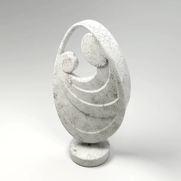 孤立した背景に赤ちゃんを抱く母親を描いた石で作られた抽象的な彫刻 3Dレンダリング — ストック写真