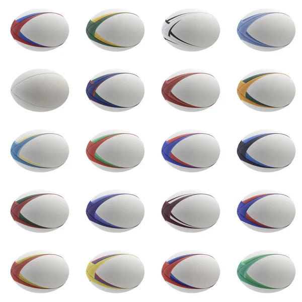 Uma Coleção Bolas Rugby Texturizadas Brancas Com Vários Elementos Design — Fotografia de Stock