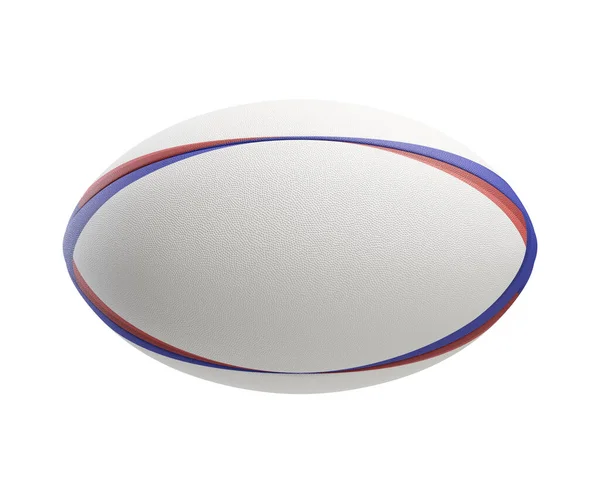 Ein Weißer Strukturierter Rugby Ball Mit Farbigen Design Elementen Auf — Stockfoto