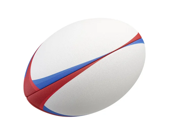 Uma Bola Rugby Texturizada Branca Com Elementos Design Cores Fundo — Fotografia de Stock