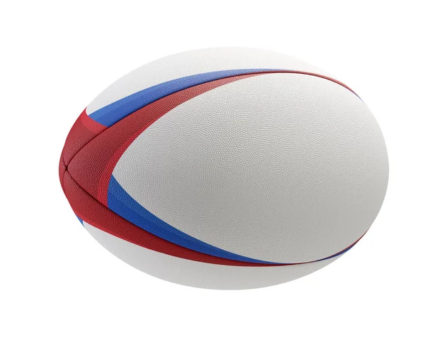 Een Wit Getextureerde Rugbybal Met Kleurontwerp Elementen Een Geïsoleerde Achtergrond — Stockfoto