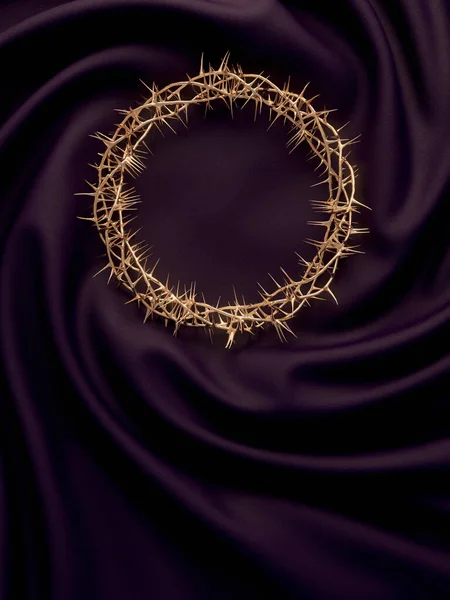 Draped Twirled Fabric Gold Casting Branches Thorns Woven Crucifixion Crown — Stock Photo, Image