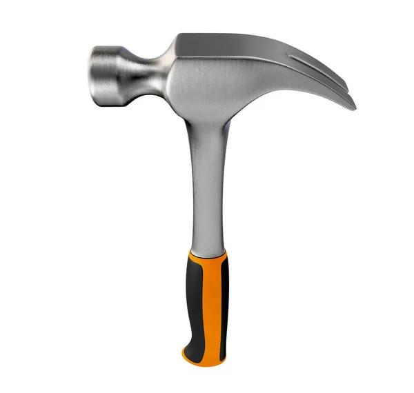 一种普通金属爪锤 带有橙色柄 独立的白色背景 3D渲染 — 图库照片