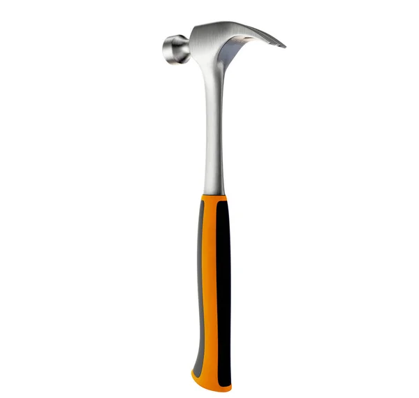 Ein Normaler Metallkrallenhammer Mit Orangefarbenem Griff Auf Isoliertem Weißem Hintergrund — Stockfoto