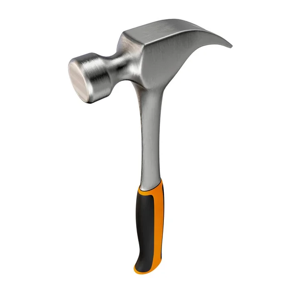 Ein Normaler Metallkrallenhammer Mit Orangefarbenem Griff Auf Isoliertem Weißem Hintergrund — Stockfoto