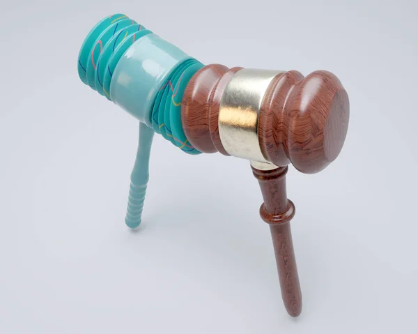 プラスチック製の子供たちが独立した背景で正義のギャベルを打つギャベルを絞るコンセプト 3Dレンダリング — ストック写真