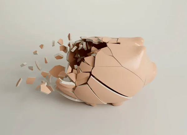 Ceramiczna Beżowa Świnka Roztrzaskanym Tyłem Izolowanym Tle Studia Renderowanie — Zdjęcie stockowe