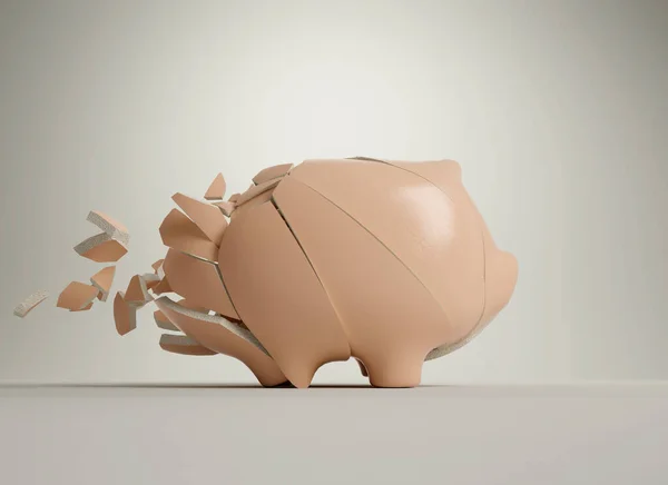 Ceramic Beige Piggy Bank Shattering Back End Isolated Studio Background — Stock Photo, Image