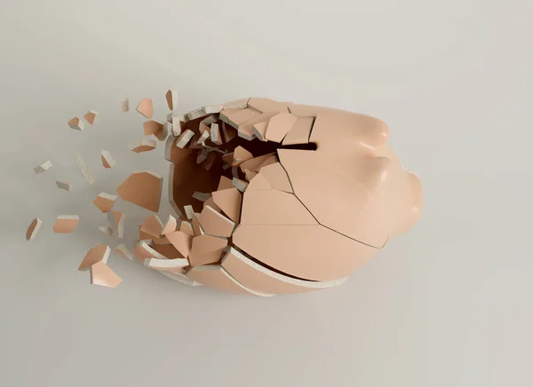 一个陶瓷米色小猪库 后端破碎在一个孤立的工作室背景 3D渲染 — 图库照片