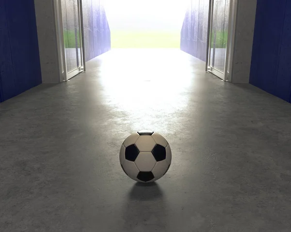 Ballon Football Sur Sol Dans Couloir Sportif Stade Avec Des — Photo