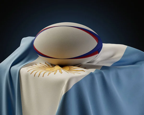 Regular Rugby Ball Resting Argentina Flag Draped Plinth Isolated Studio — Stock Photo, Image