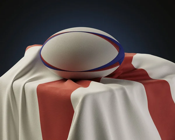 Regular Rugby Ball Resting England Flag Draped Plinth Isolated Studio — Stock Photo, Image