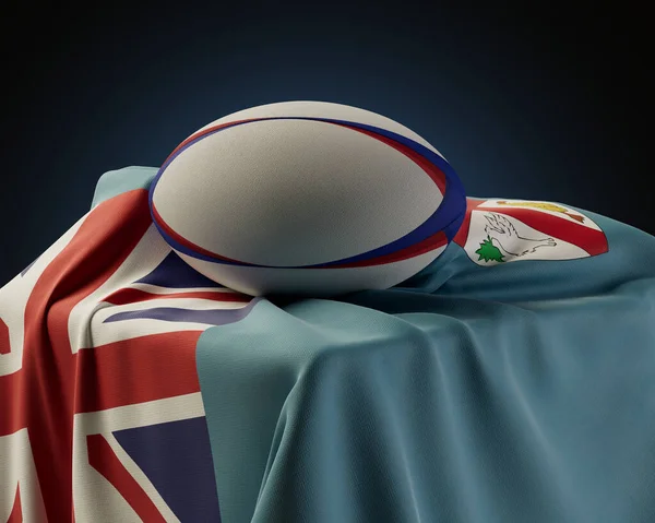 Una Pelota Rugby Regular Descansando Sobre Una Bandera Fiyi Envuelta — Foto de Stock
