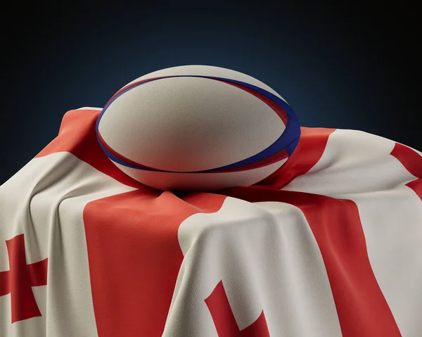 Una Pelota Rugby Regular Apoyada Una Bandera Georgia Envuelta Sobre — Foto de Stock