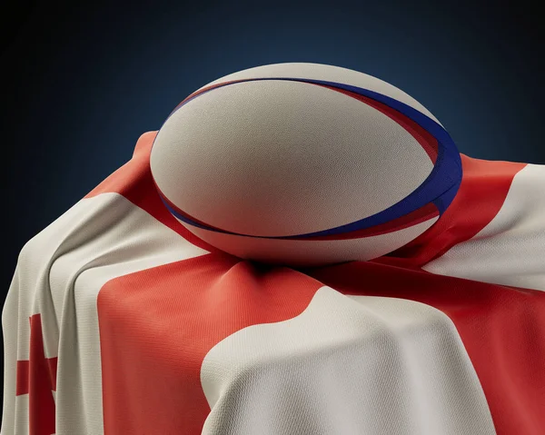 Una Pelota Rugby Regular Apoyada Una Bandera Georgia Envuelta Sobre —  Fotos de Stock
