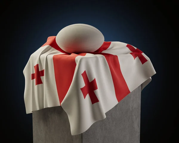 Sıradan Bir Rugby Topu Georgia Bayrağının Üzerine Yerleştirilmiş Izole Edilmiş — Stok fotoğraf