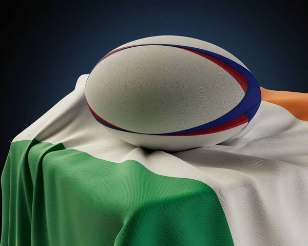 Ein Regulärer Rugbyball Der Auf Einer Irland Flagge Ruht Drapiert — Stockfoto