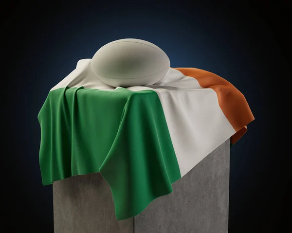 Ein Regulärer Rugbyball Der Auf Einer Irland Flagge Ruht Drapiert — Stockfoto