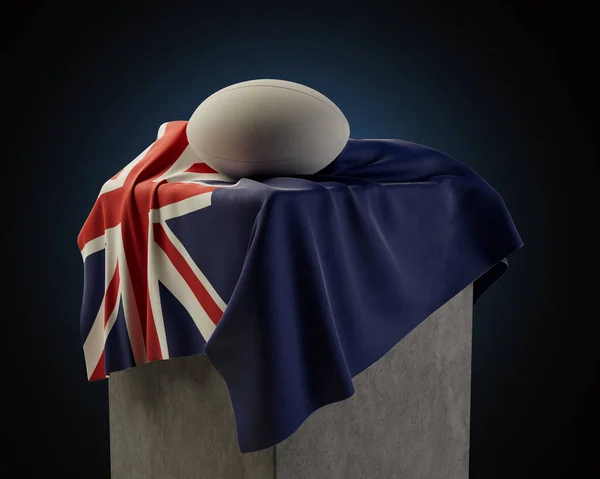 Una Pelota Rugby Regular Descansando Sobre Una Bandera Nueva Zelanda — Foto de Stock