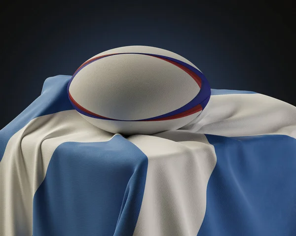 Regular Rugby Ball Resting Scotland Flag Draped Plinth Isolated Studio — Stock Photo, Image