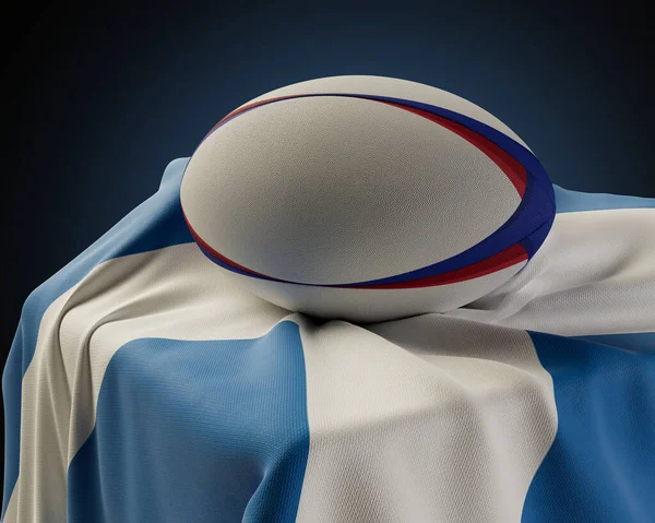 Una Pelota Rugby Regular Apoyada Una Bandera Escocia Envuelta Sobre —  Fotos de Stock