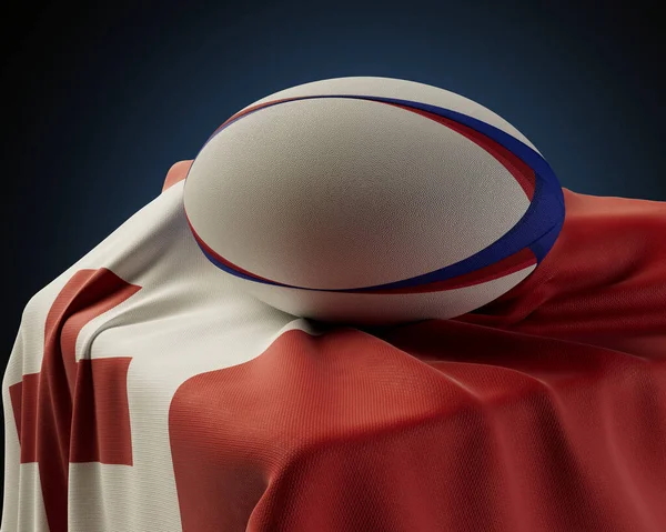 Regelbunden Rugbyboll Vilar Tonga Flagga Draperad Över Sockel Isolerad Studio — Stockfoto