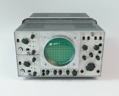 A vintage classic oscilloscope machine on an isolated background - 3D render
