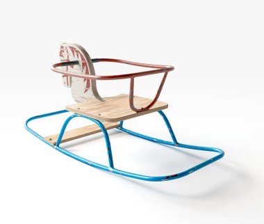 A vintage retro rocking horse seating toy made of iron bars and wood on an isolated studio background - 3D render