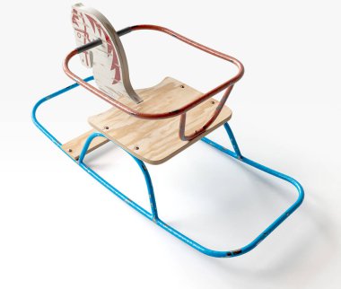 A vintage retro rocking horse seating toy made of iron bars and wood on an isolated studio background - 3D render