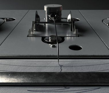 A russian polygraph lie detector machine drawing lines on graph paper on a dark moody studio background - 3D render