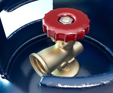 A generic metal gas cylinder with a bronze valve on an isolated white background - 3D render