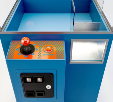 An empty arcade type claw grabber game on an isolated white background - 3D render