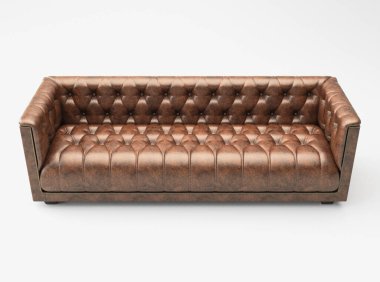 İzole edilmiş beyaz stüdyo arka planında uzun, lüks bir deri kanepe.