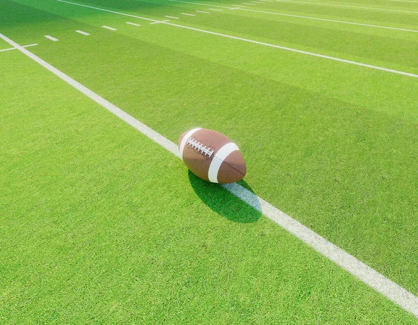 Football Americano Sulla Linea Centrale Uno Stadio Con Pali Campo — Foto Stock