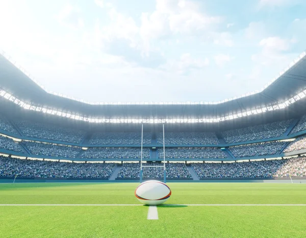 Een Rugbybal Middellijn Van Een Rugbystadion Met Palen Een Gemarkeerd — Stockfoto
