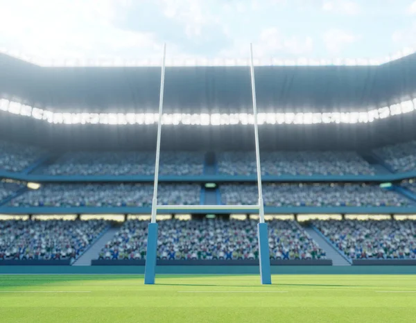 Estadio Rugby Con Postes Campo Hierba Verde Marcado Durante Día —  Fotos de Stock