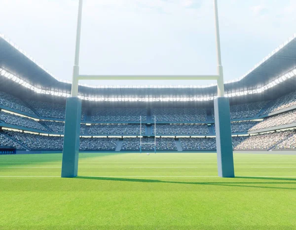 Estadio Rugby Con Postes Campo Hierba Verde Marcado Durante Día — Foto de Stock