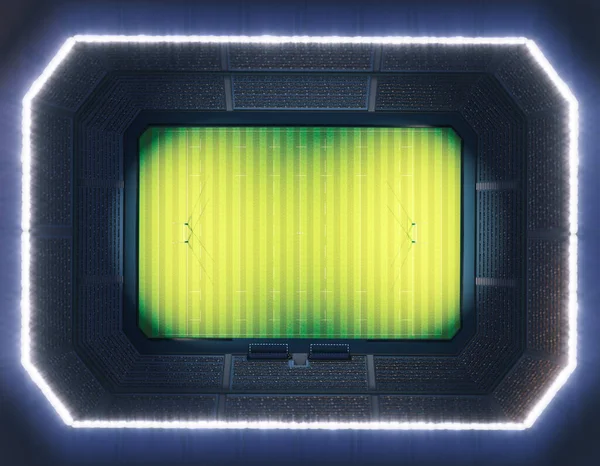 Регбійний Стадіон Постами Помітному Зеленому Полі Трави Вночі Під Освітленими — стокове фото