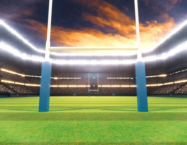 Ein Rugbystadion Mit Pfosten Auf Einem Markierten Grünen Rasenplatz Bei — Stockfoto