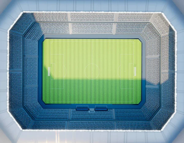 Fotbollsstadion Med Mål Markerad Grön Gräsplan Dagen Render — Stockfoto