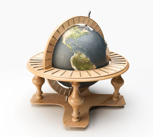 Trä Världen Världen Prydnad Med Silver Detalj Isolerad Vit Bakgrund — Stockfoto