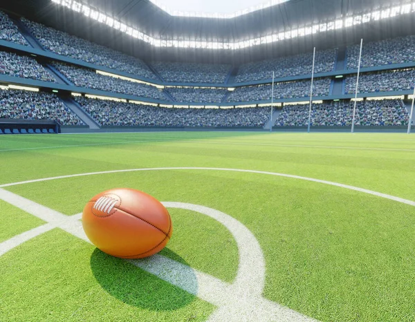 Ein Roter Aussie Regelt Ball Der Mittellinie Eines Stadions Mit — Stockfoto