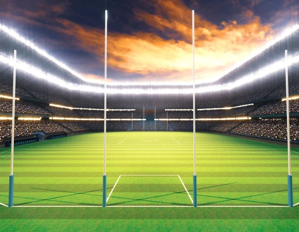 Een Aussie Regels Stadion Met Palen Een Gemarkeerde Groene Grasveld — Stockfoto