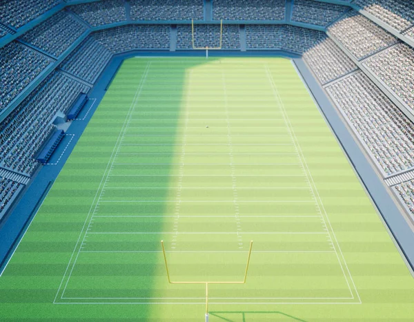 Amerikansk Fotbollsstadion Med Inlägg Markerad Grön Gräsplan Dagtid Render — Stockfoto