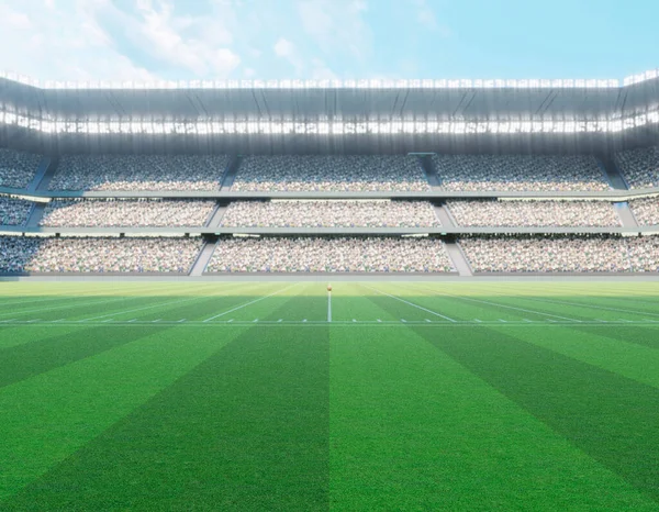 美国的一个足球场 白天有明显的绿色草地球场 3D渲染 — 图库照片